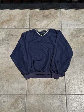 Vintage Polo Golf Ralph Lauren Navy Blue V-Neck Windbreaker Pullover XL